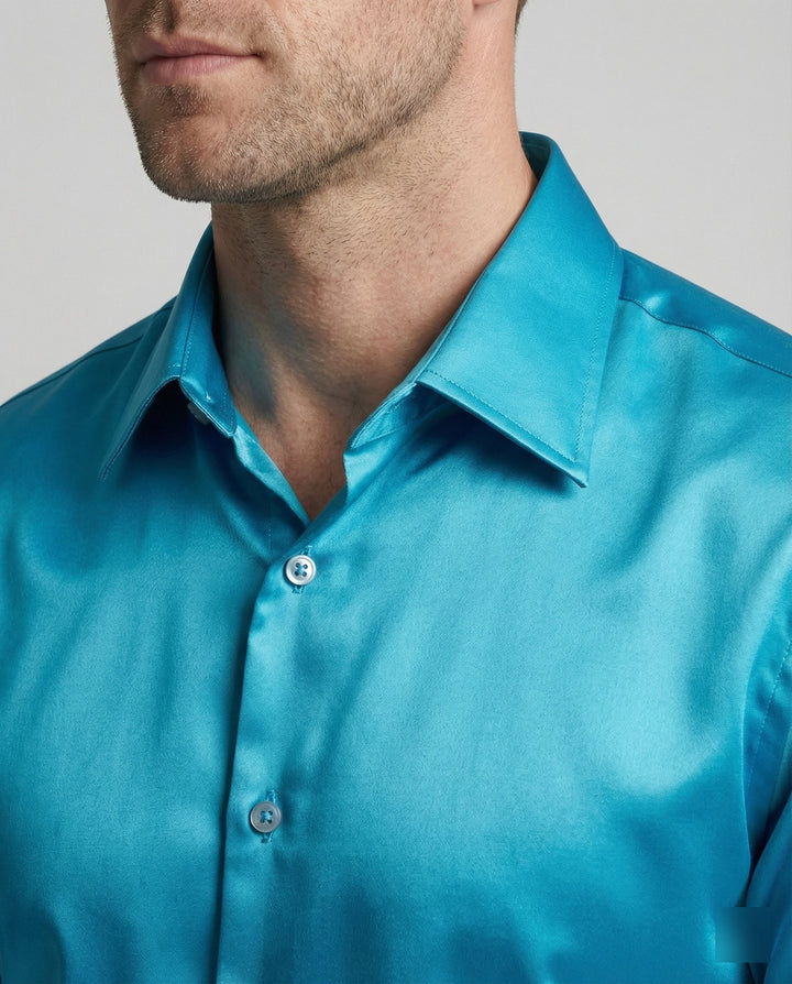Herren Hemd aus glänzendem Satin mit modernem Kragen Drune