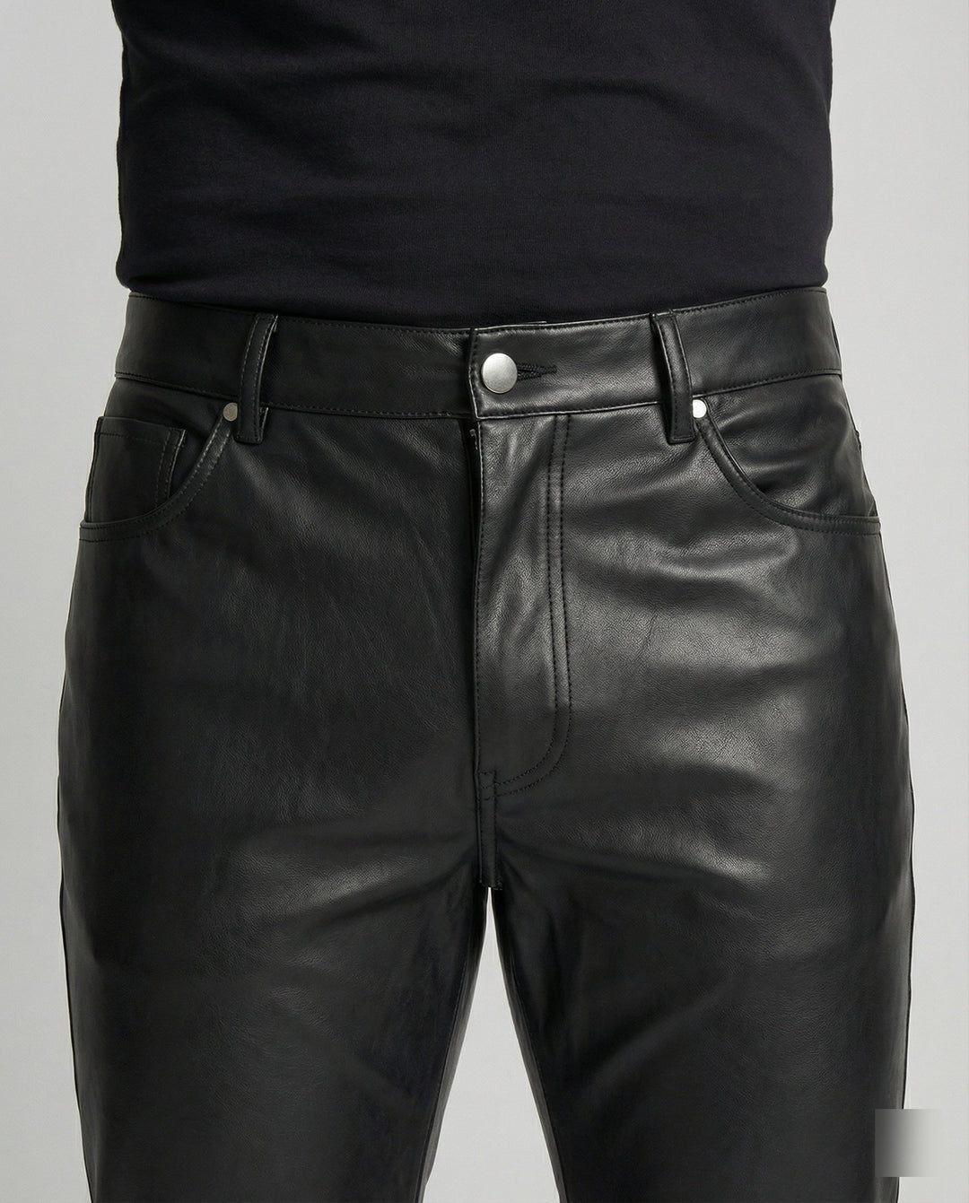 Herren Kunstleder Hose Slim Fit mit Taschen