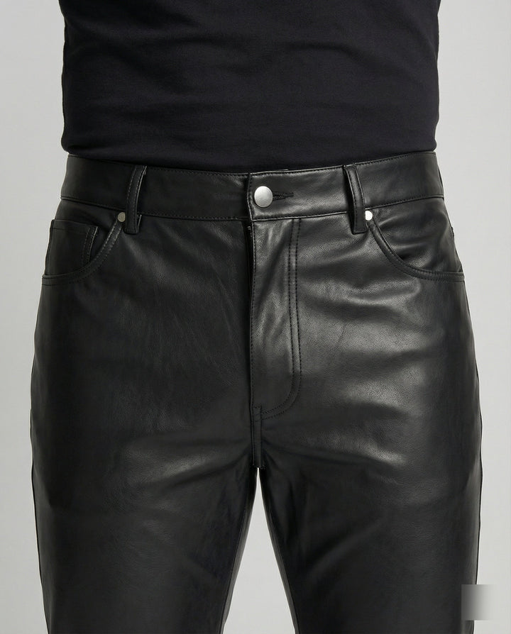 Herren Kunstleder Hose Slim Fit mit Taschen