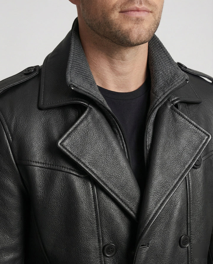 Drune | Doppelreihiger Leder-Trenchcoat Herren