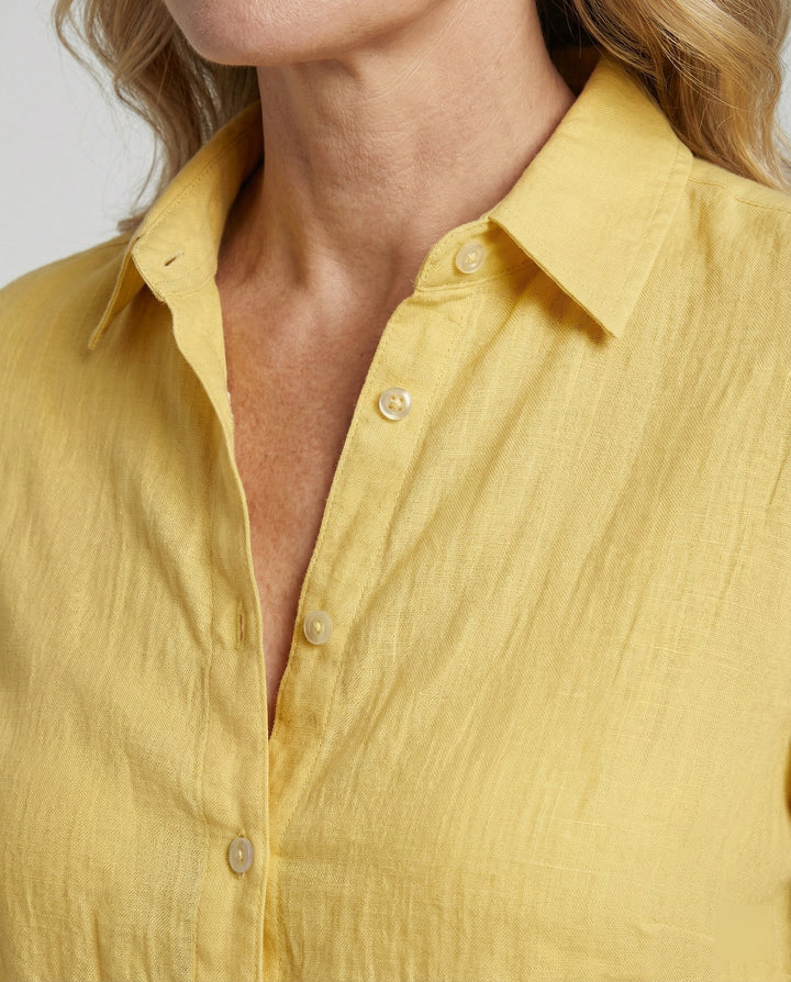 Damen Lässige Leinenbluse mit Knopfleiste