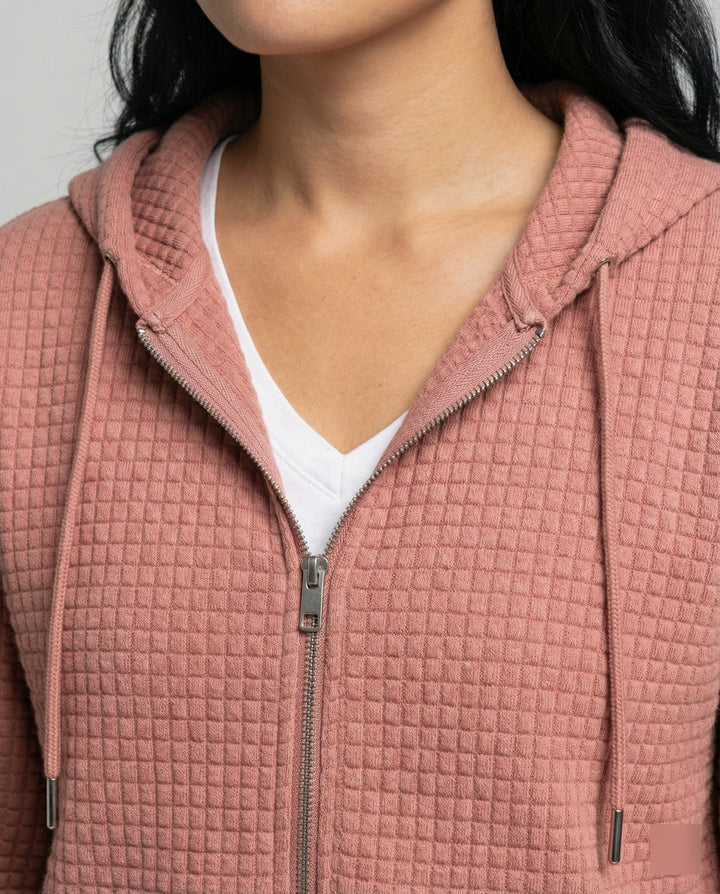 Drune | Waffle-Strick Reißverschluss mit Kapuze für Damen