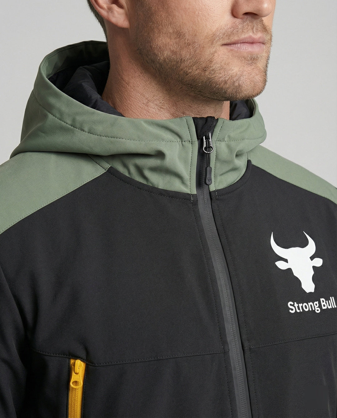 Drune | Herrenjacke mit Reißverschluss, Kapuze und Farbblockdesign