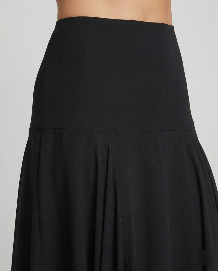 Satinrock Schwarz Damen Maxi leicht und schwingend