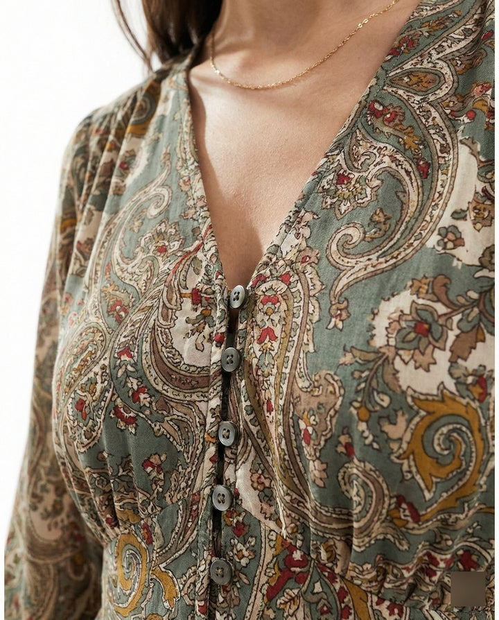 Boho Maxikleid Sommer mit Smok Taille
