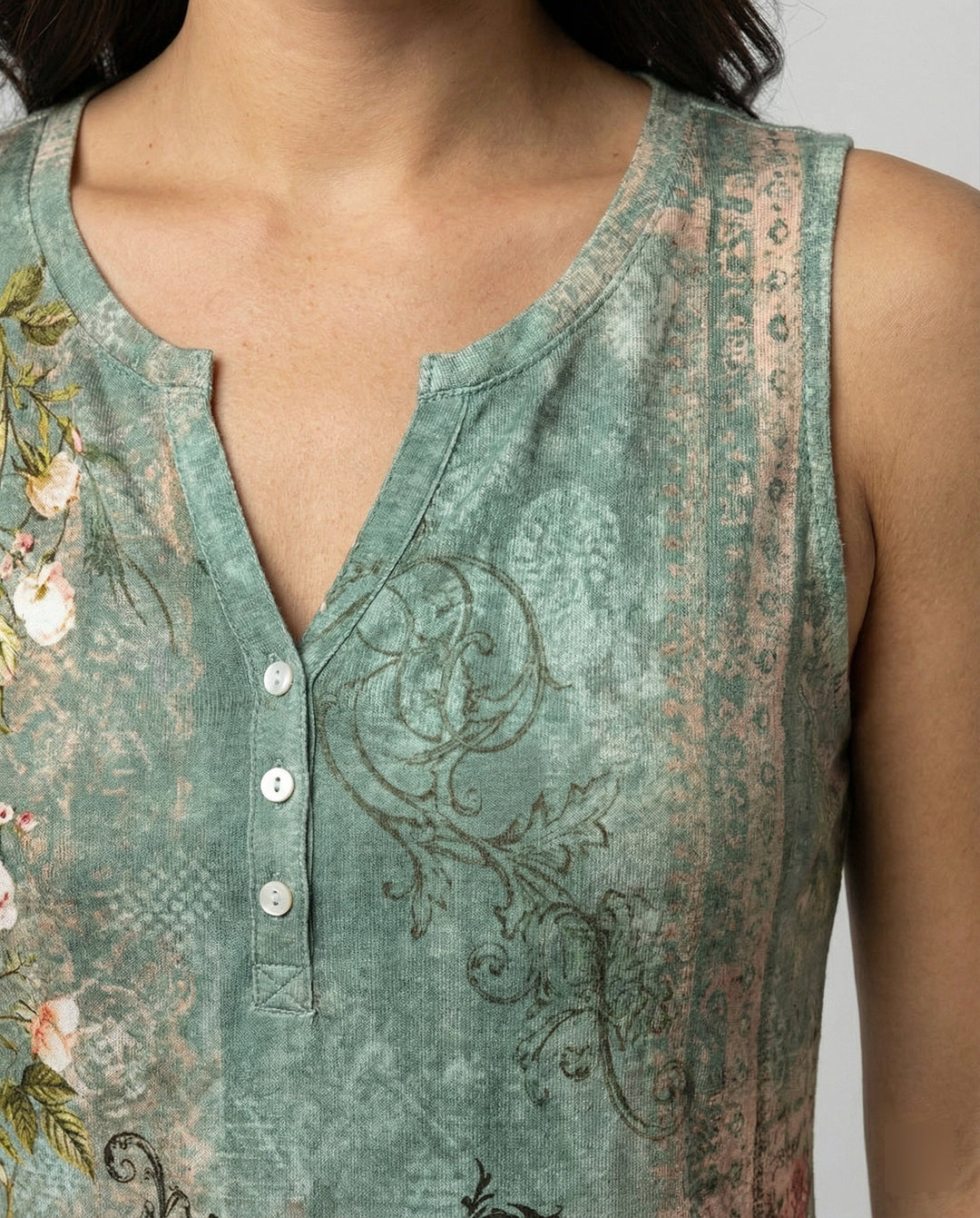 Drune - Ärmelloses Tank-Top mit Aquarell-Blumenmuster, Lockerer Schnitt