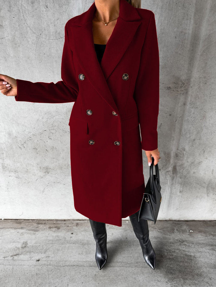 Drune | Damen Lange Jacke - Doppelt Knopf - Taillierte Passform - Mit Revers - Formelle Elegante Kleidung