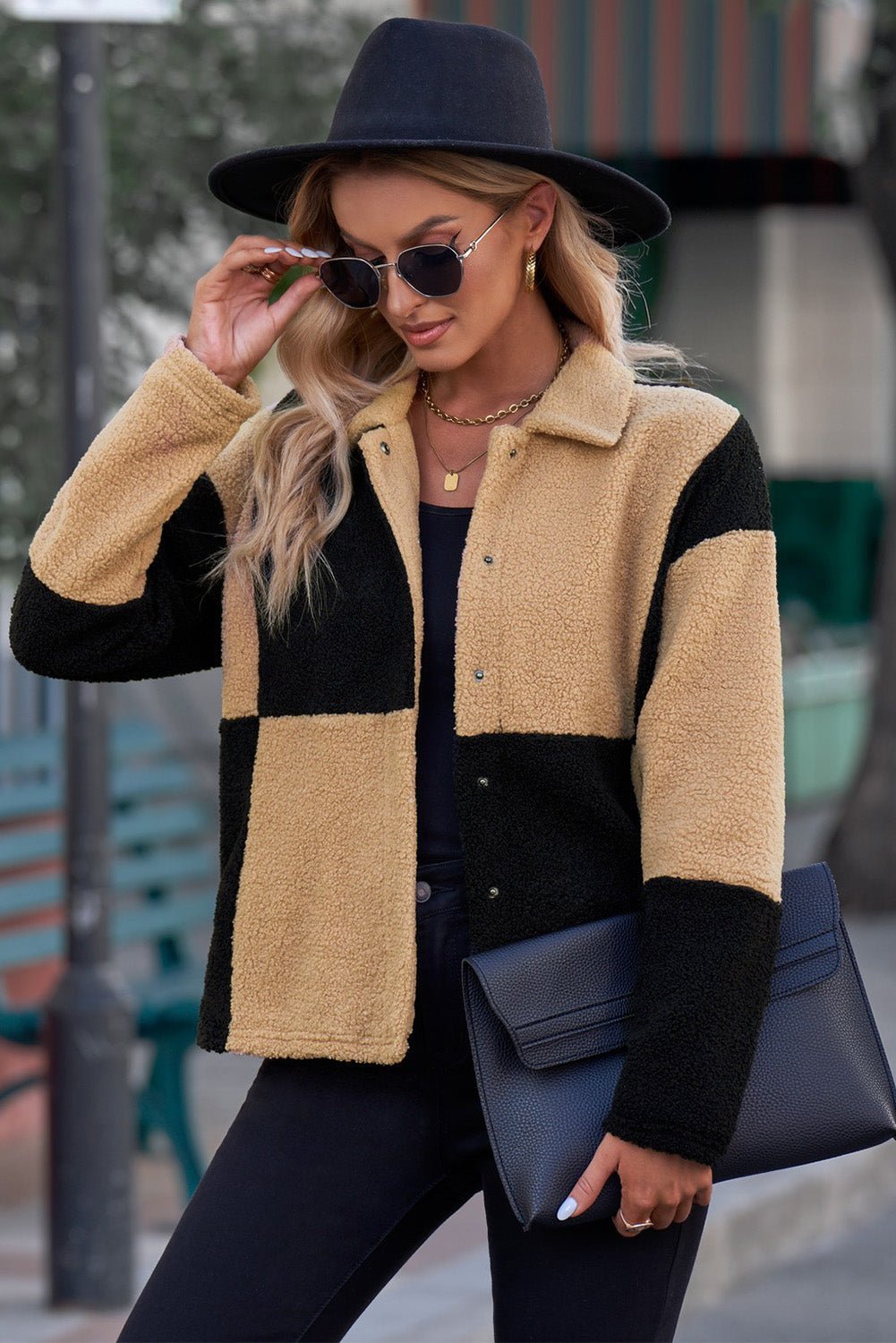 Drune | Sherpa-Jacke - Trendy Patchwork-Design - Weicher Fleece-Mix - Lässige Außbekleidung