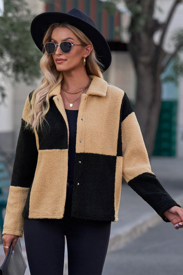 Drune | Sherpa-Jacke - Trendy Patchwork-Design - Weicher Fleece-Mix - Lässige Außbekleidung