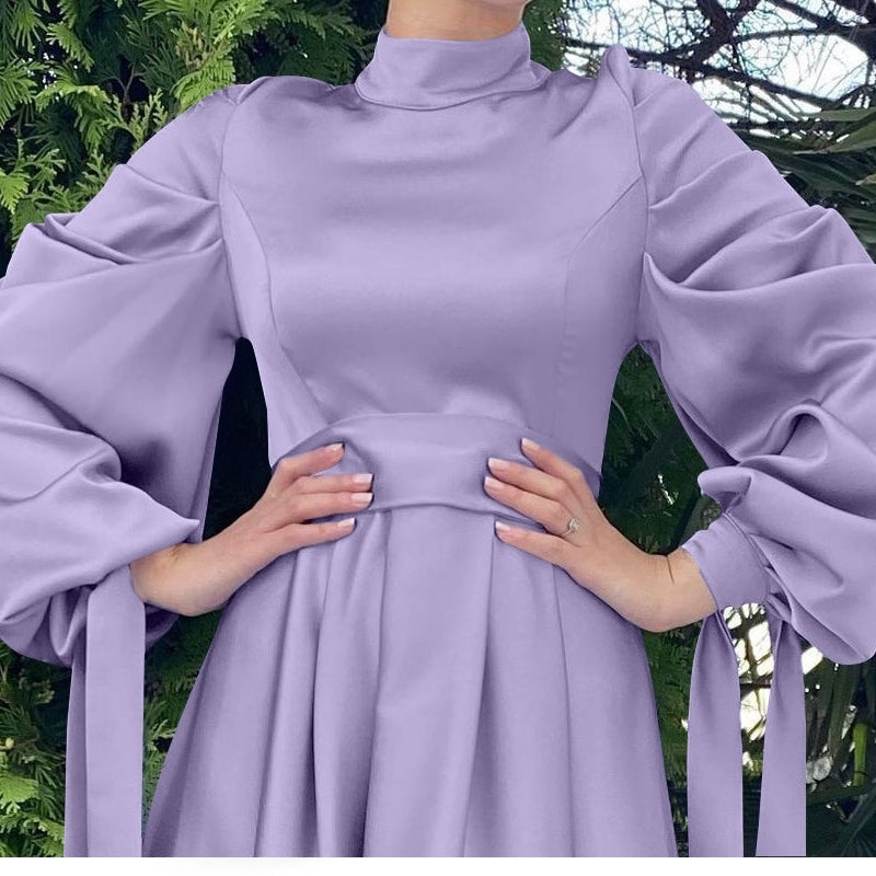 Drune | Elegantes Frauen Muslimisch Islamisch Saati Grosgrain Einfarbig Maxi Kleid Mit Gürtel
