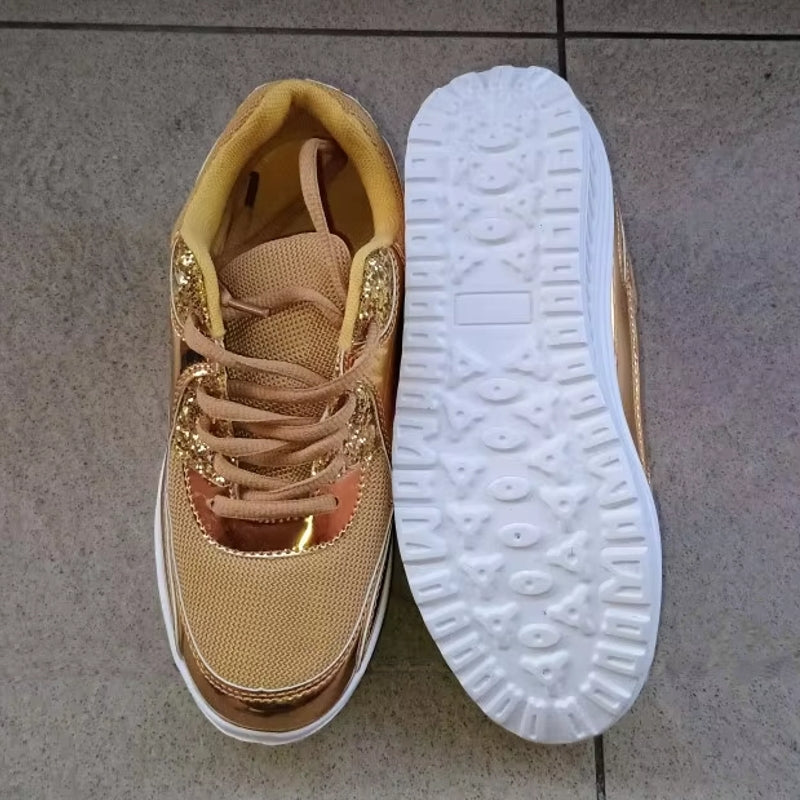 Drune | Damen Goldene Schnürsenkel Plattform Sneaker