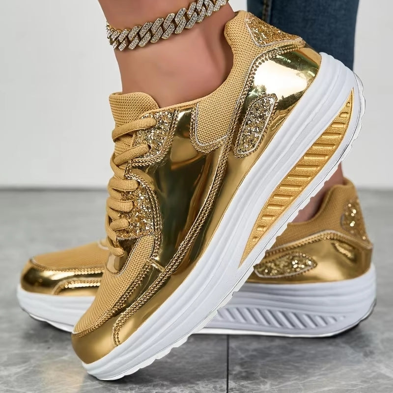 Drune | Damen Goldene Schnürsenkel Plattform Sneaker