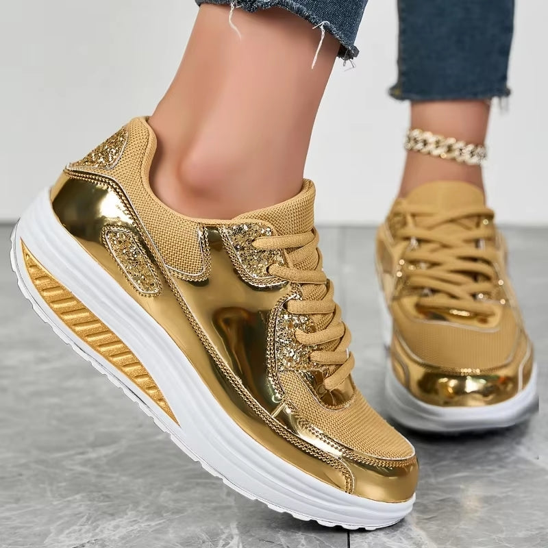 Drune | Damen Goldene Schnürsenkel Plattform Sneaker