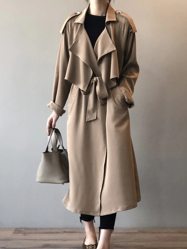 Drune | Eleganter Langer Trenchcoat Bürotasche mit Gürtel