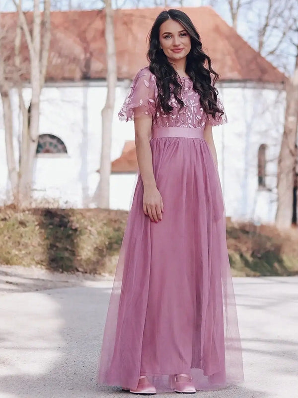 Drune | Glänzendes Netz Blütenblattkleid Glänzendes Abendkleid
