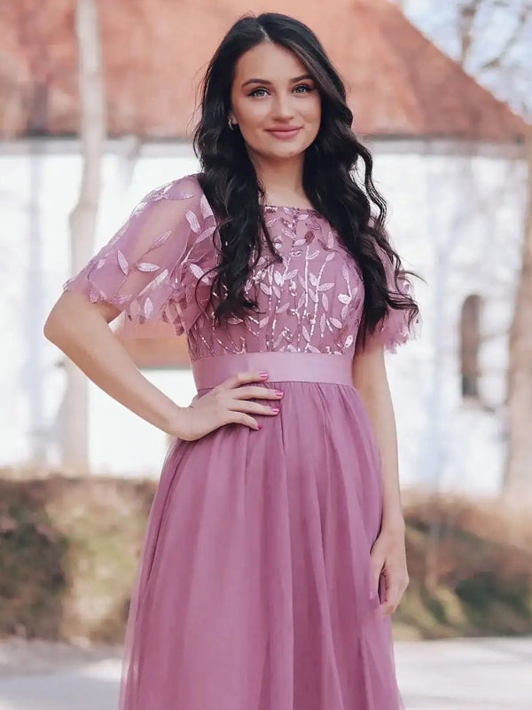 Drune | Glänzendes Netz Blütenblattkleid Glänzendes Abendkleid