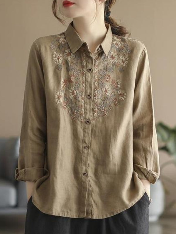 Drune | Bequemes ethnisches blumiges Baumwoll-Leinen-Shirt für Frauen