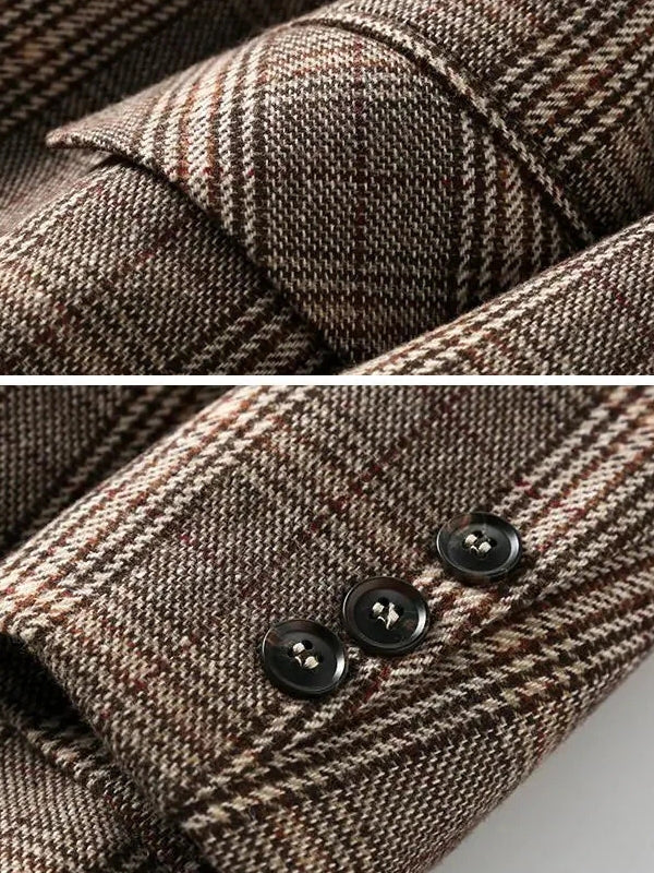 Drune | Büro Damen Kariert Blazer Langarm Lässig Jacke