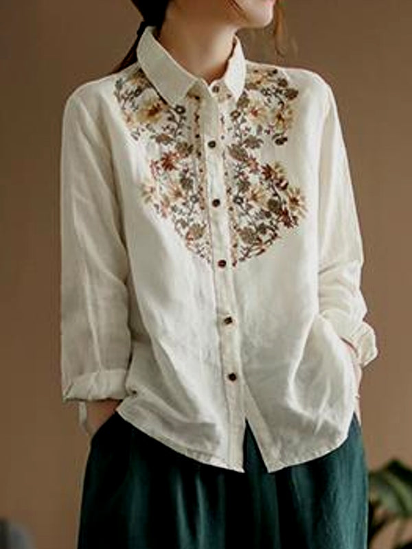 Drune | Bequemes ethnisches blumiges Baumwoll-Leinen-Shirt für Frauen