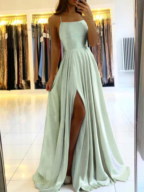 Drune | Damen Spaghetti Satin Prom Maxi Kleid