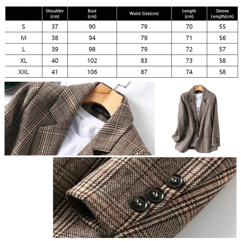 Drune | Büro Damen Kariert Blazer Langarm Lässig Jacke