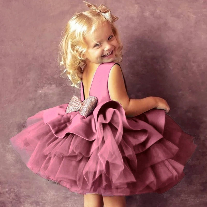 Drune | Mädchenkleid für Babys Große Schleife Taufkleid Festkleider