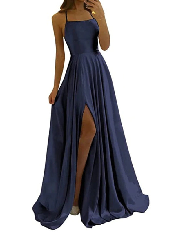 Drune | Damen Spaghetti Satin Prom Maxi Kleid