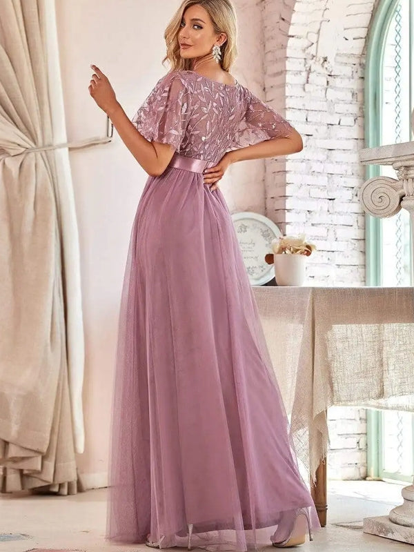 Drune | Glänzendes Netz Blütenblattkleid Glänzendes Abendkleid