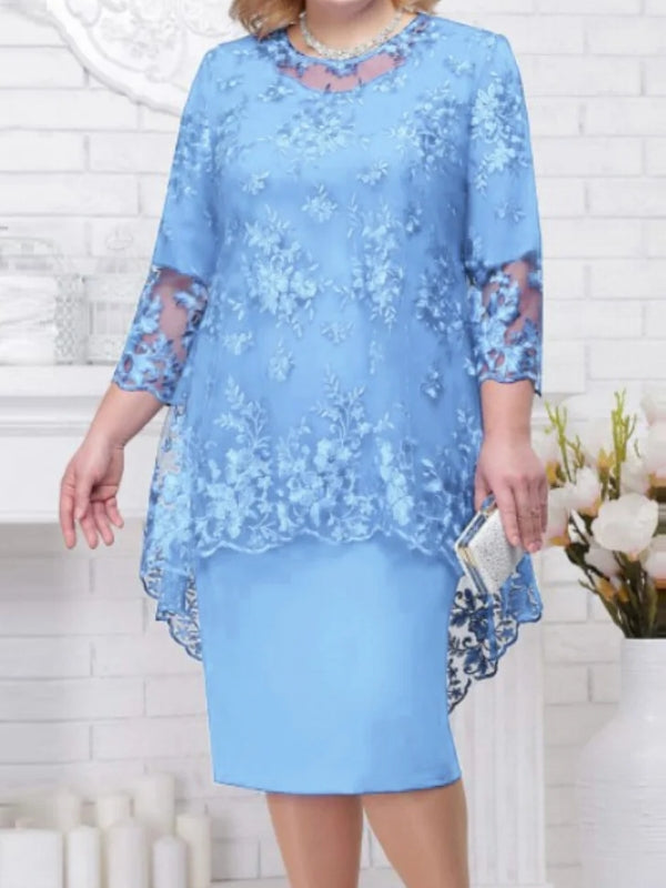 Drune | Elegantes Spitzenmuster 3/4 ärmelig Damen Abendkleid