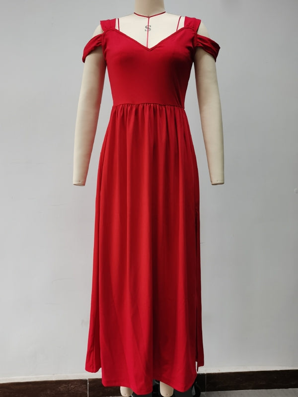 Drune | Elegantes Off-Shoulder Büro Damen Langes Kleid