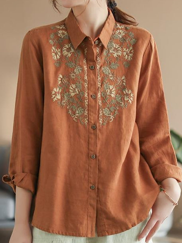 Drune | Bequemes ethnisches blumiges Baumwoll-Leinen-Shirt für Frauen