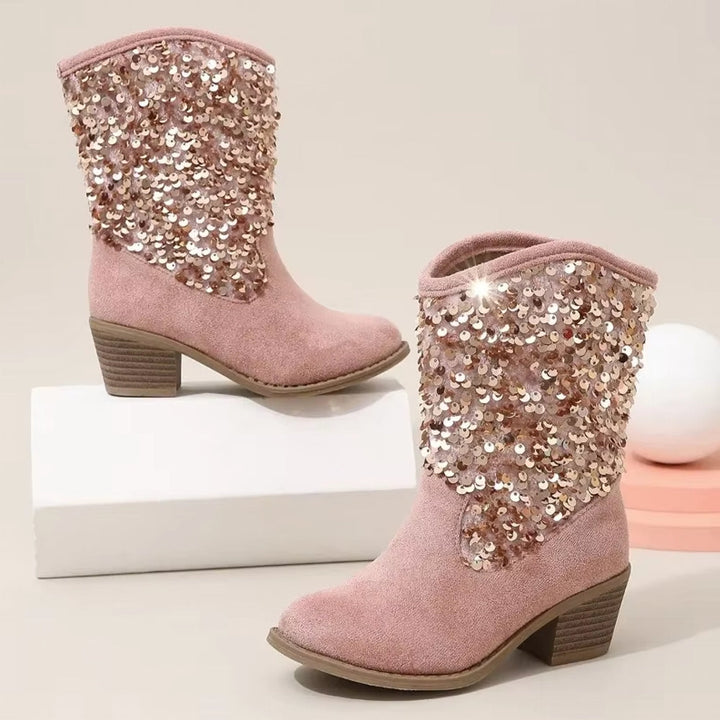 Drune | Mode Kinder Mädchen Chelsea Schuhe Glitzer Dicke Absätze