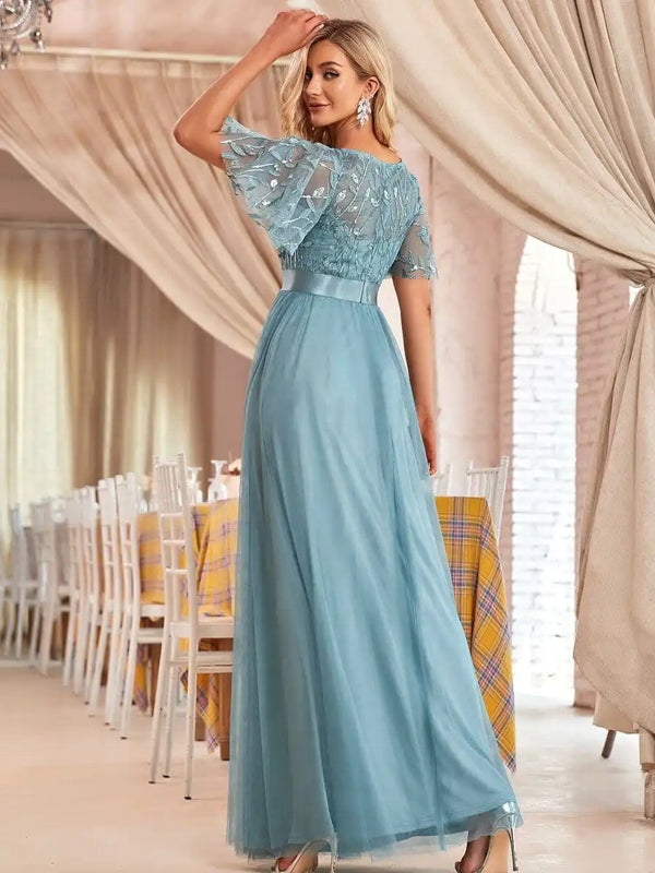Drune | Glänzendes Netz Blütenblattkleid Glänzendes Abendkleid