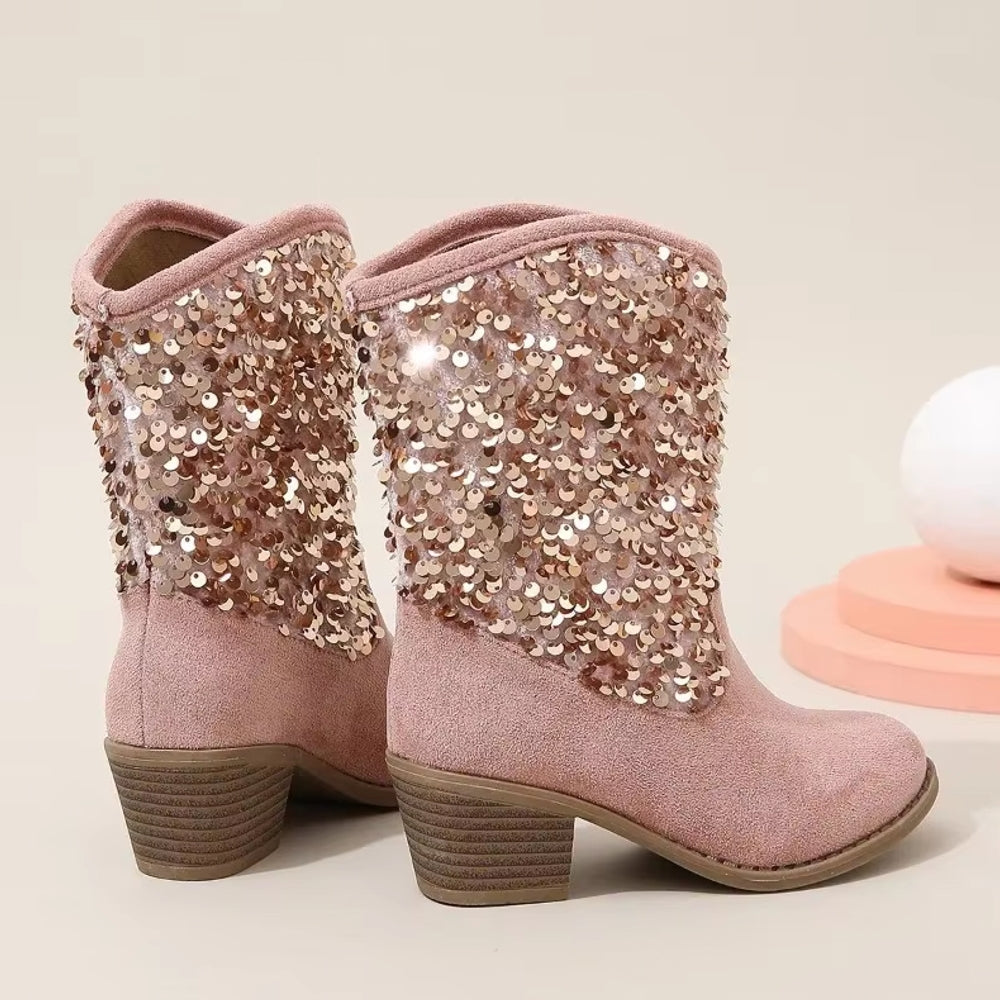 Drune | Mode Kinder Mädchen Chelsea Schuhe Glitzer Dicke Absätze