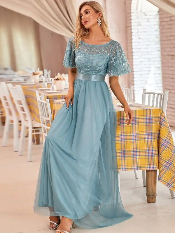 Drune | Glänzendes Netz Blütenblattkleid Glänzendes Abendkleid