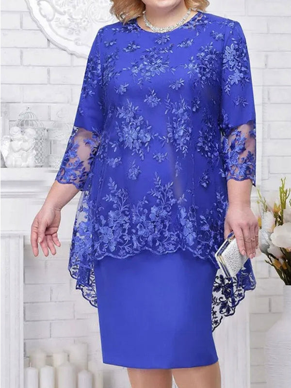 Drune | Elegantes Spitzenmuster 3/4 ärmelig Damen Abendkleid