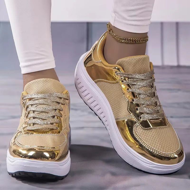 Drune | Damen Goldene Schnürsenkel Plattform Sneaker