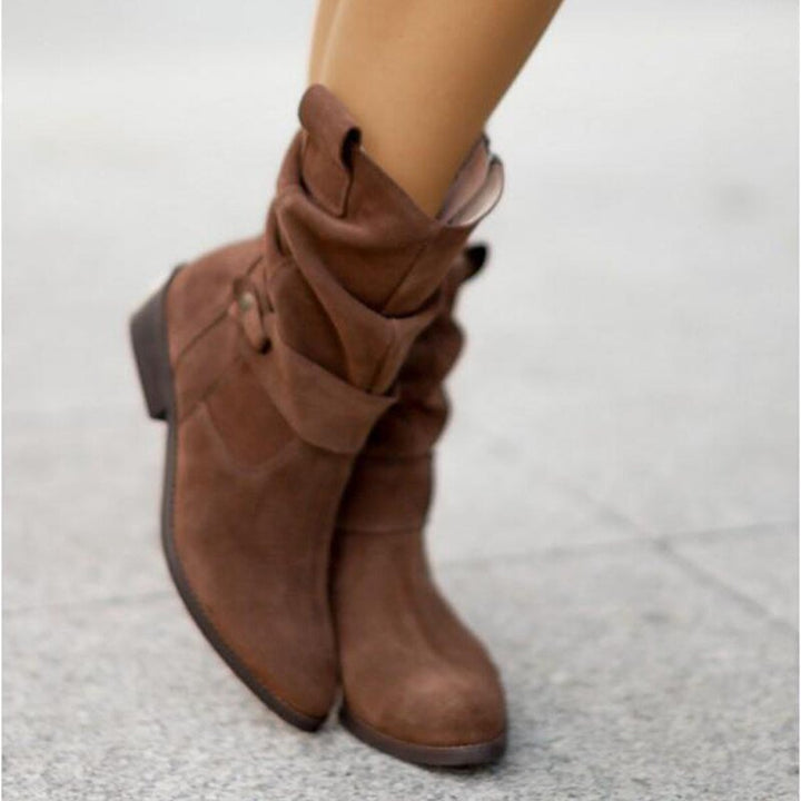 Drune | Stiefeletten Wildleder Finish Niedriger Absatz Lässiges Faltbares Design Riemen Detail