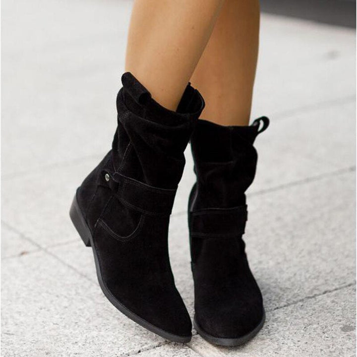 Drune | Stiefeletten Wildleder Finish Niedriger Absatz Lässiges Faltbares Design Riemen Detail