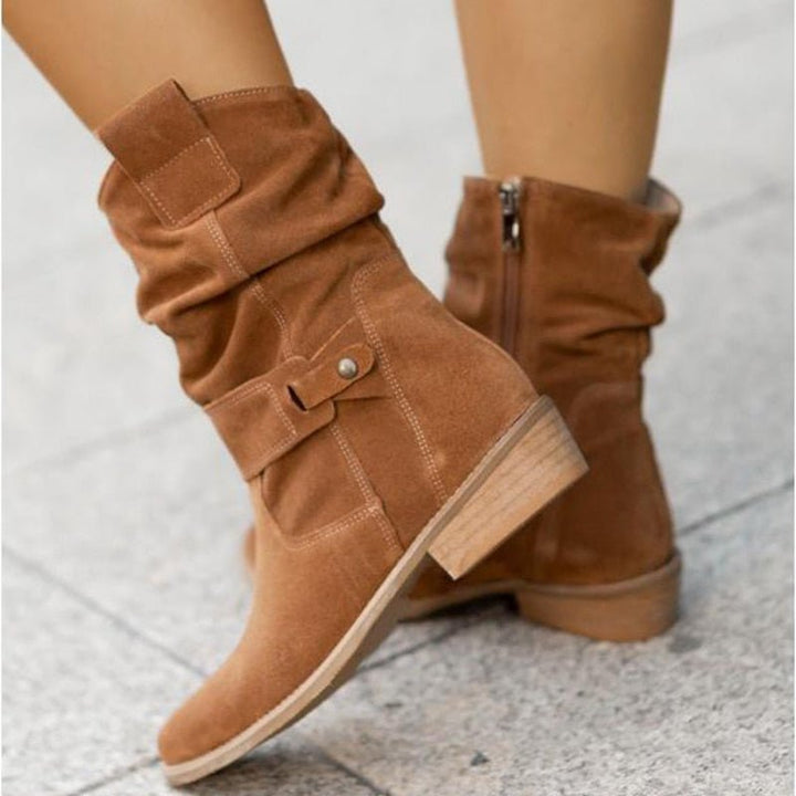 Drune | Stiefeletten Wildleder Finish Niedriger Absatz Lässiges Faltbares Design Riemen Detail
