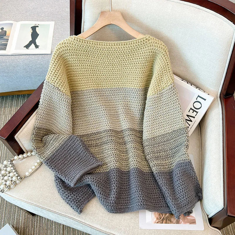 Drune | Gemütlicher Plus Size Fauler Tag Patch Farb Sweater