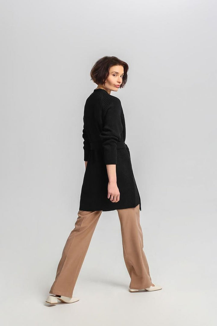 Drune | Lang Rib-strickjacke Gürtel in Der Taille Elegant und Warm