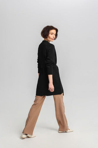 Drune | Lang Rib-strickjacke Gürtel in Der Taille Elegant und Warm