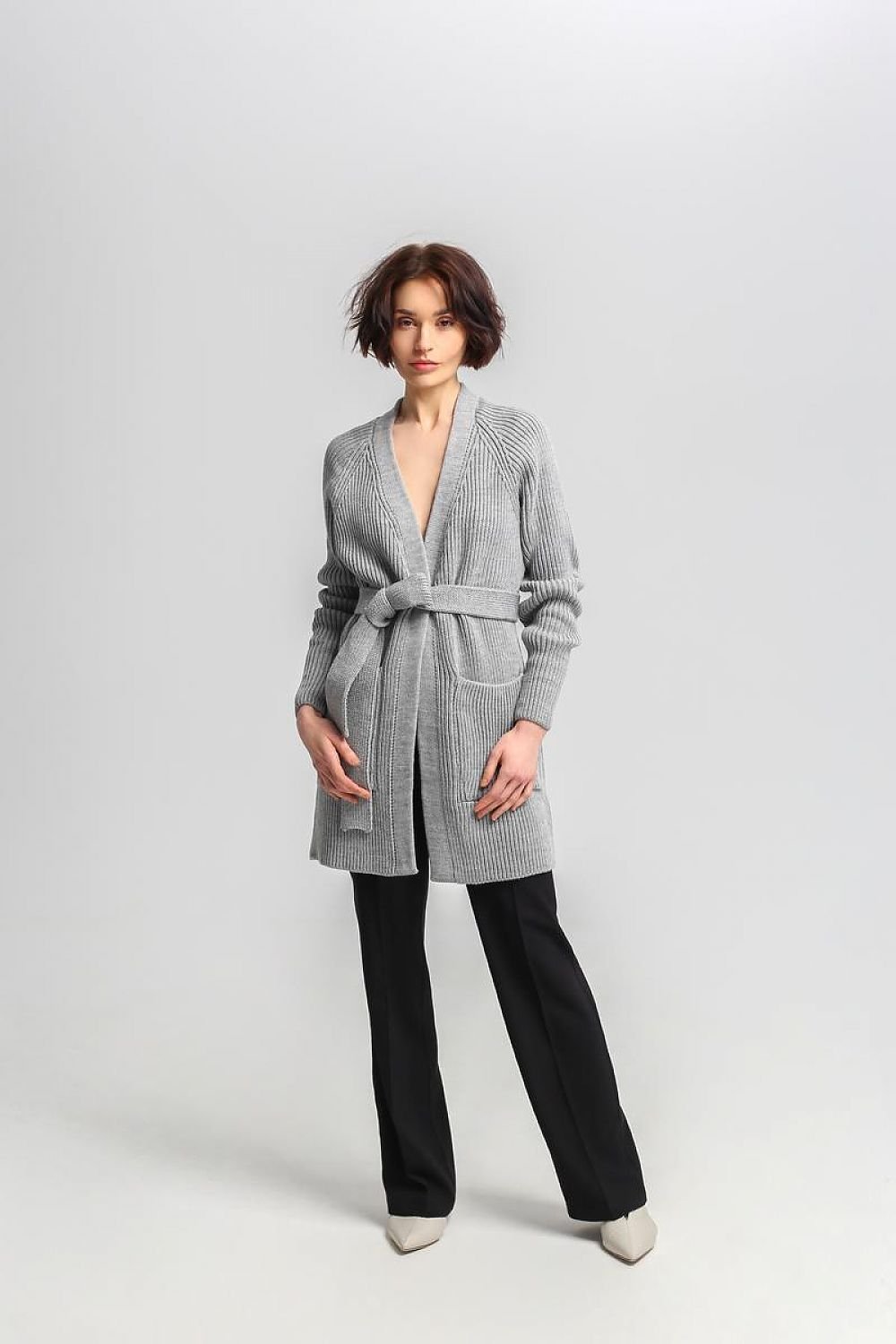 Drune | Lang Rib-strickjacke Gürtel in Der Taille Elegant und Warm