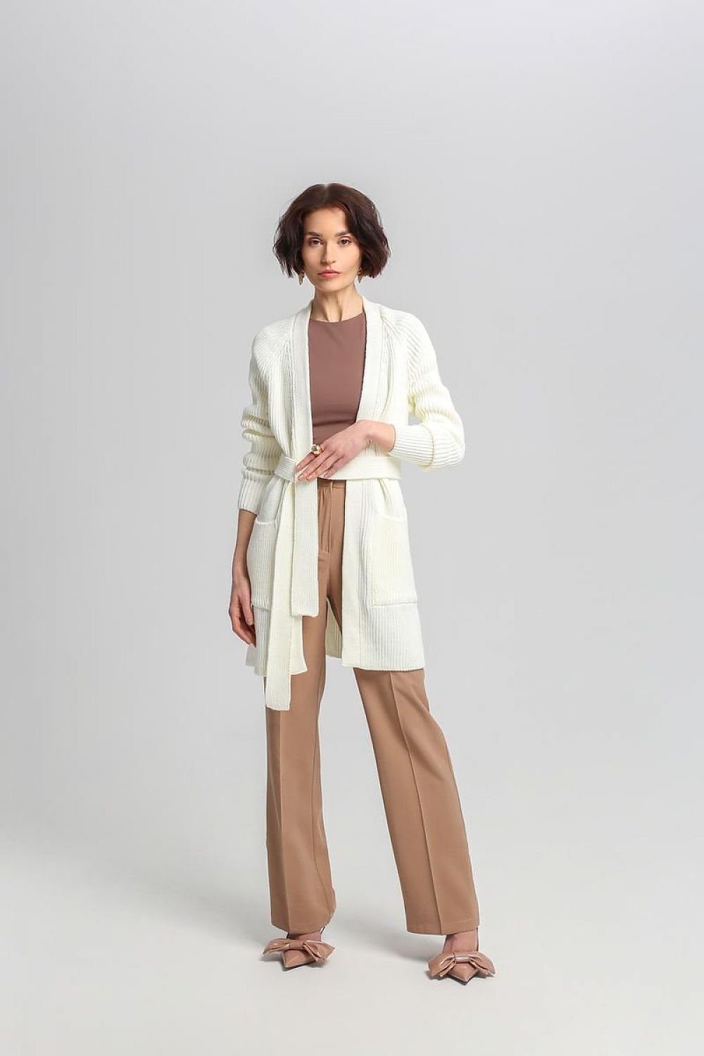 Drune | Lang Rib-strickjacke Gürtel in Der Taille Elegant und Warm