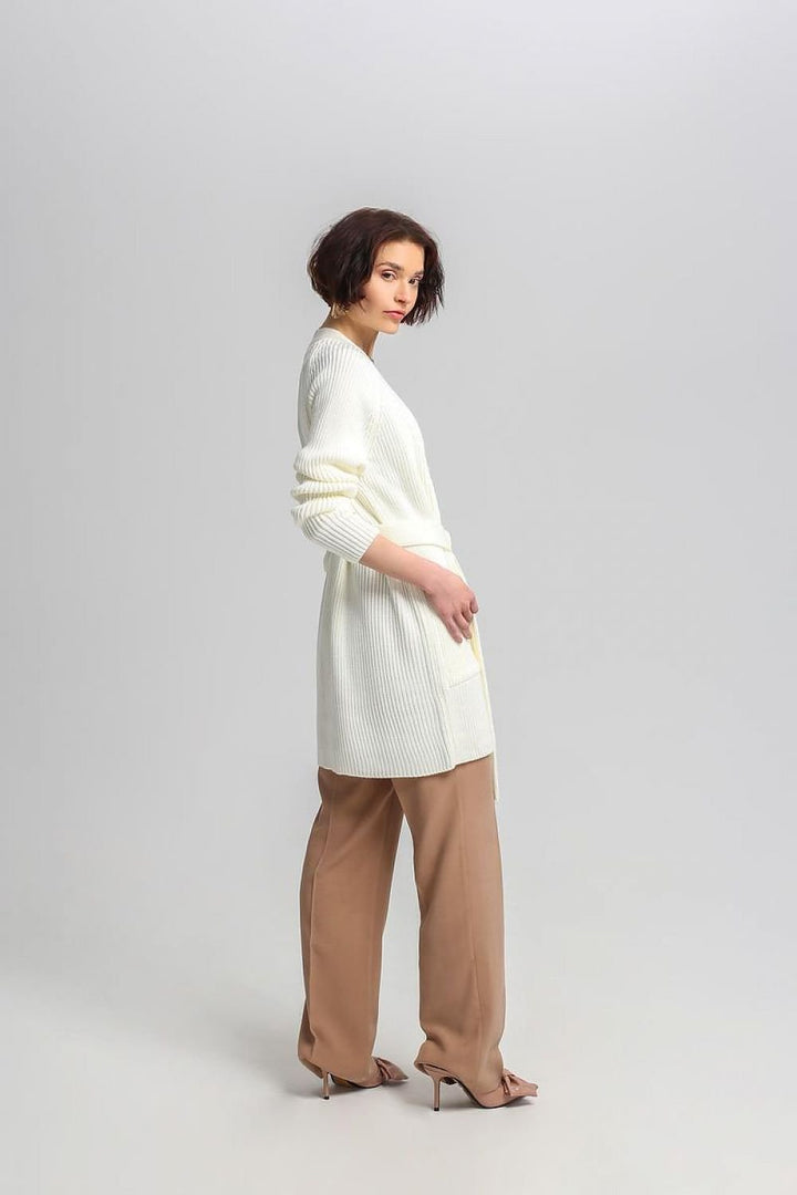 Drune | Lang Rib-strickjacke Gürtel in Der Taille Elegant und Warm