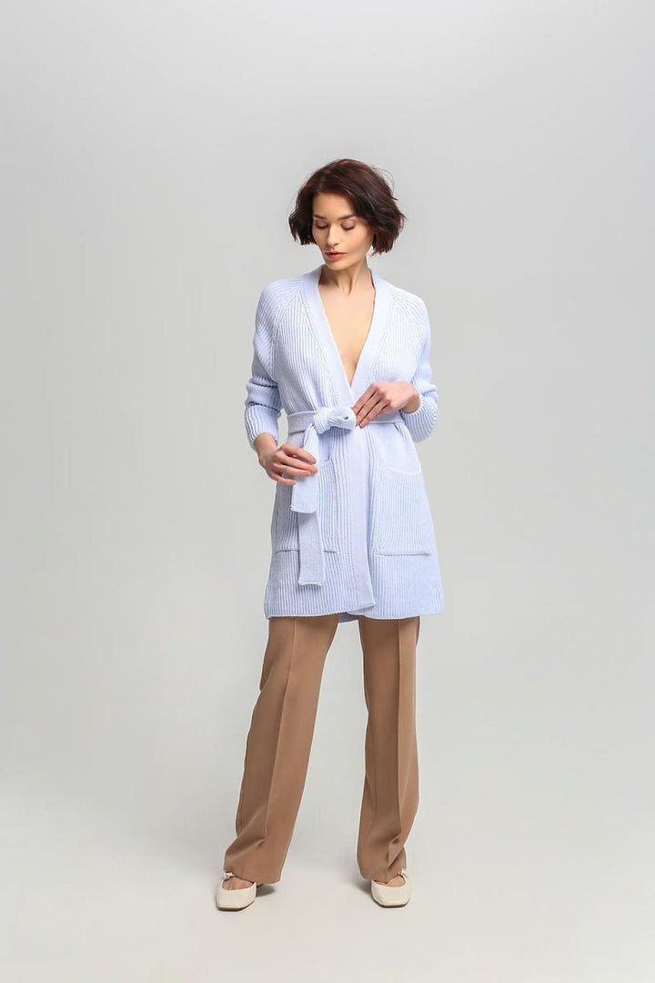 Drune | Lang Rib-strickjacke Gürtel in Der Taille Elegant und Warm