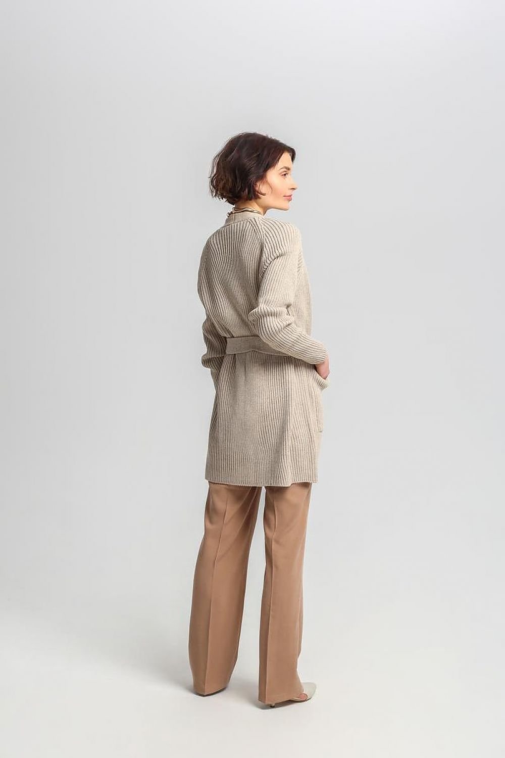 Drune | Lang Rib-strickjacke Gürtel in Der Taille Elegant und Warm