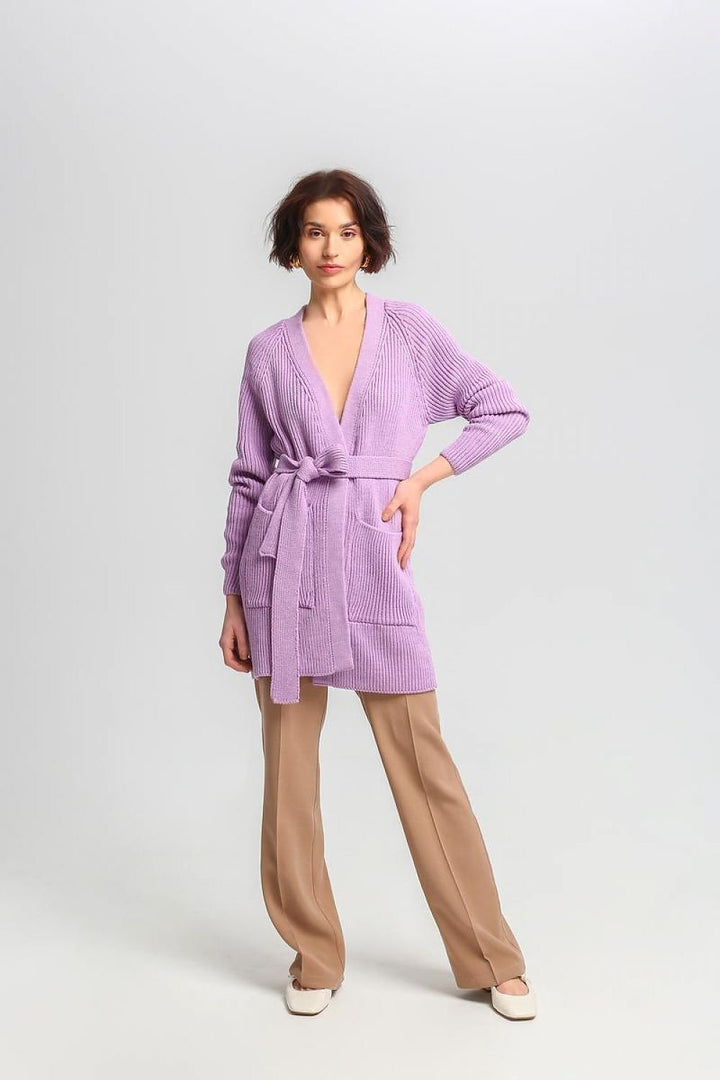 Drune | Lang Rib-strickjacke Gürtel in Der Taille Elegant und Warm