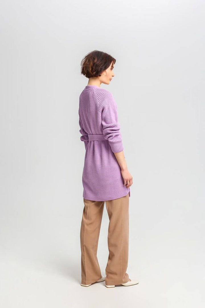 Drune | Lang Rib-strickjacke Gürtel in Der Taille Elegant und Warm